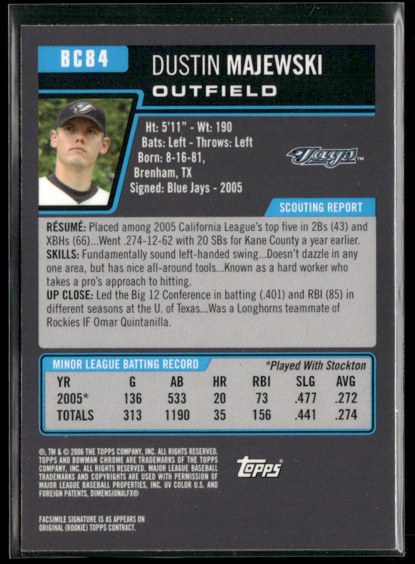 Dustin Majewski 2006 Bowman Chrome Prospects #BC84 Toronto Blue Jays