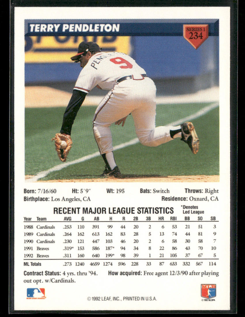 Terry Pendleton 1993 Donruss #234 Atlanta Braves