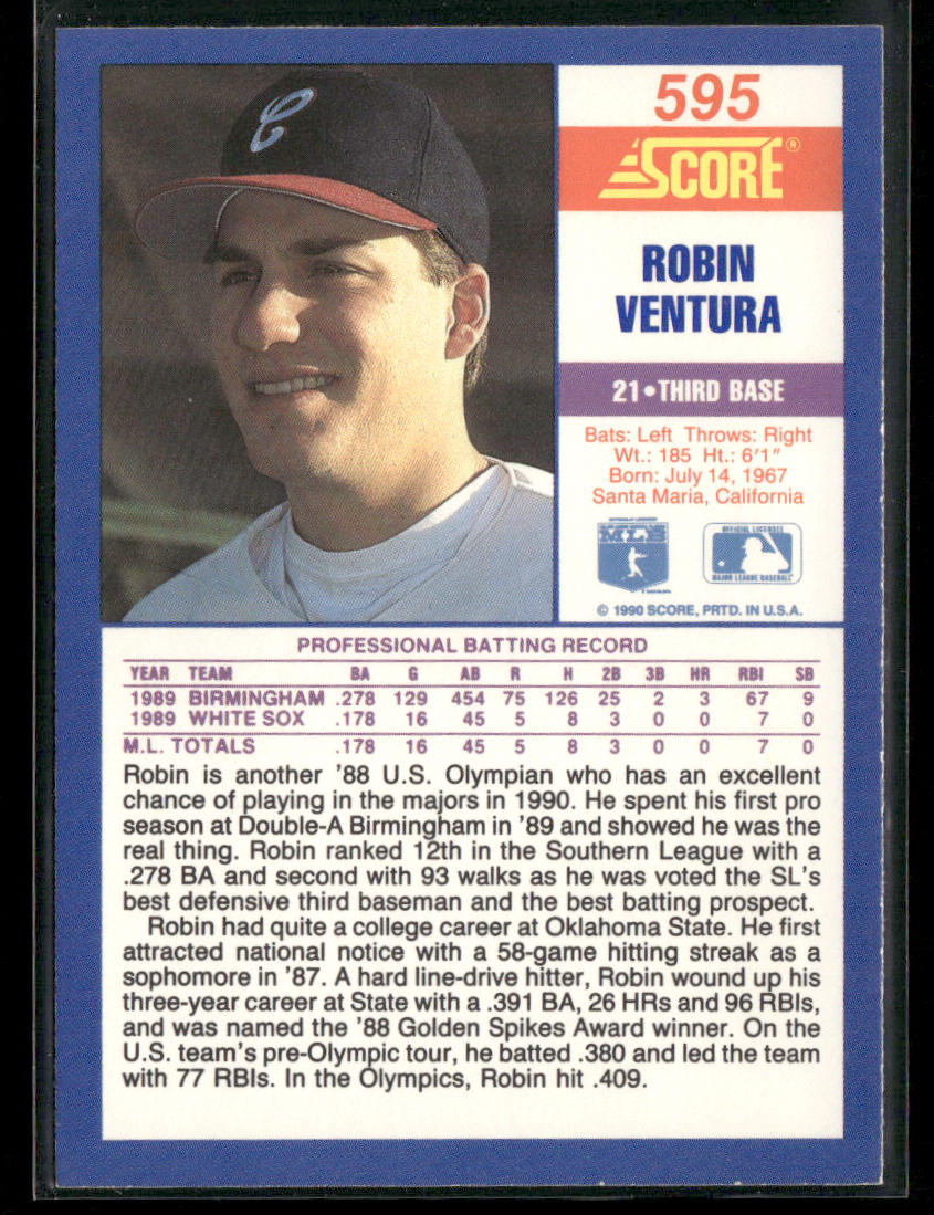 Robin Ventura 1990 Score #595 Chicago White Sox