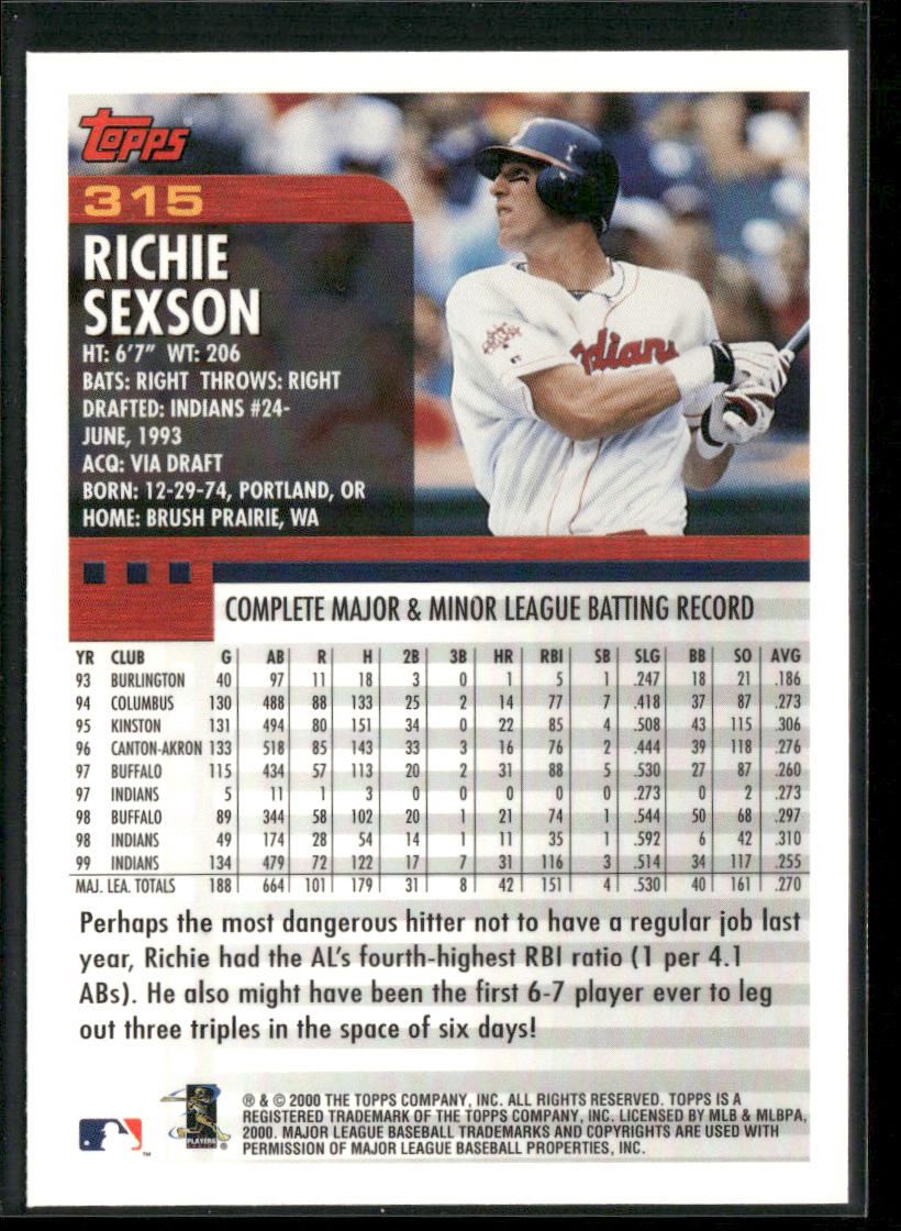 Richie Sexson 2000 Topps #315 Cleveland Indians