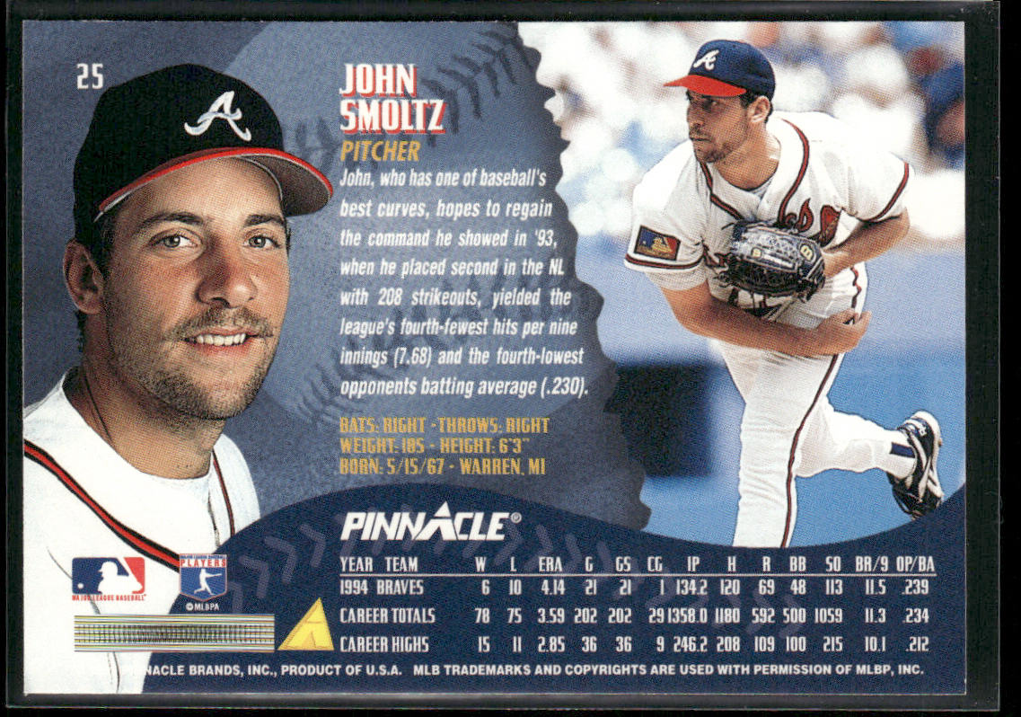 John Smoltz 1995 Pinnacle #25 Atlanta Braves