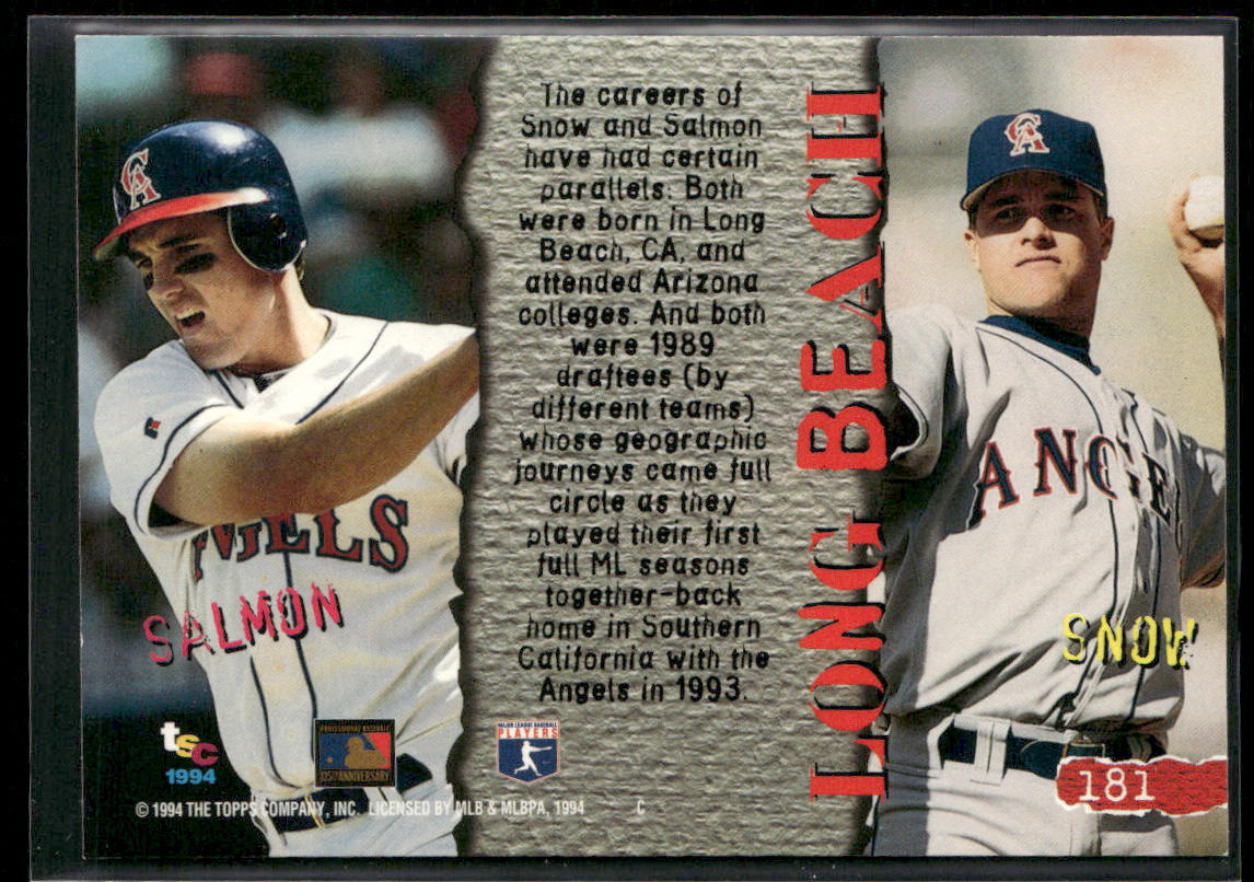 J.T. Snow / Tim Salmon TALE 1994 Stadium Club #181 California Angels