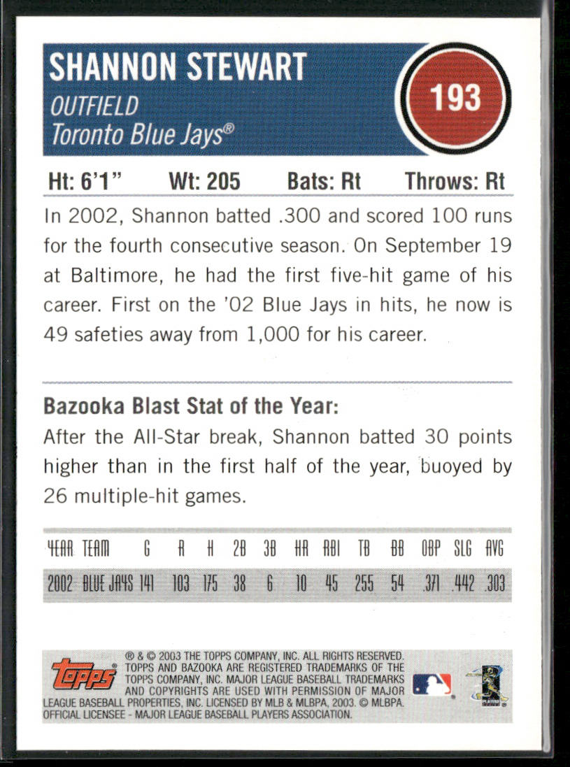 Shannon Stewart 2003 Bazooka #193 Toronto Blue Jays