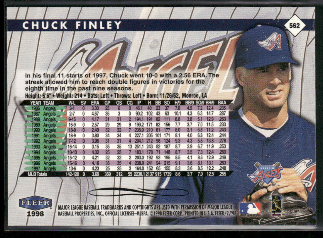 Chuck Finley 1998 Fleer Tradition #562 Anaheim Angels back