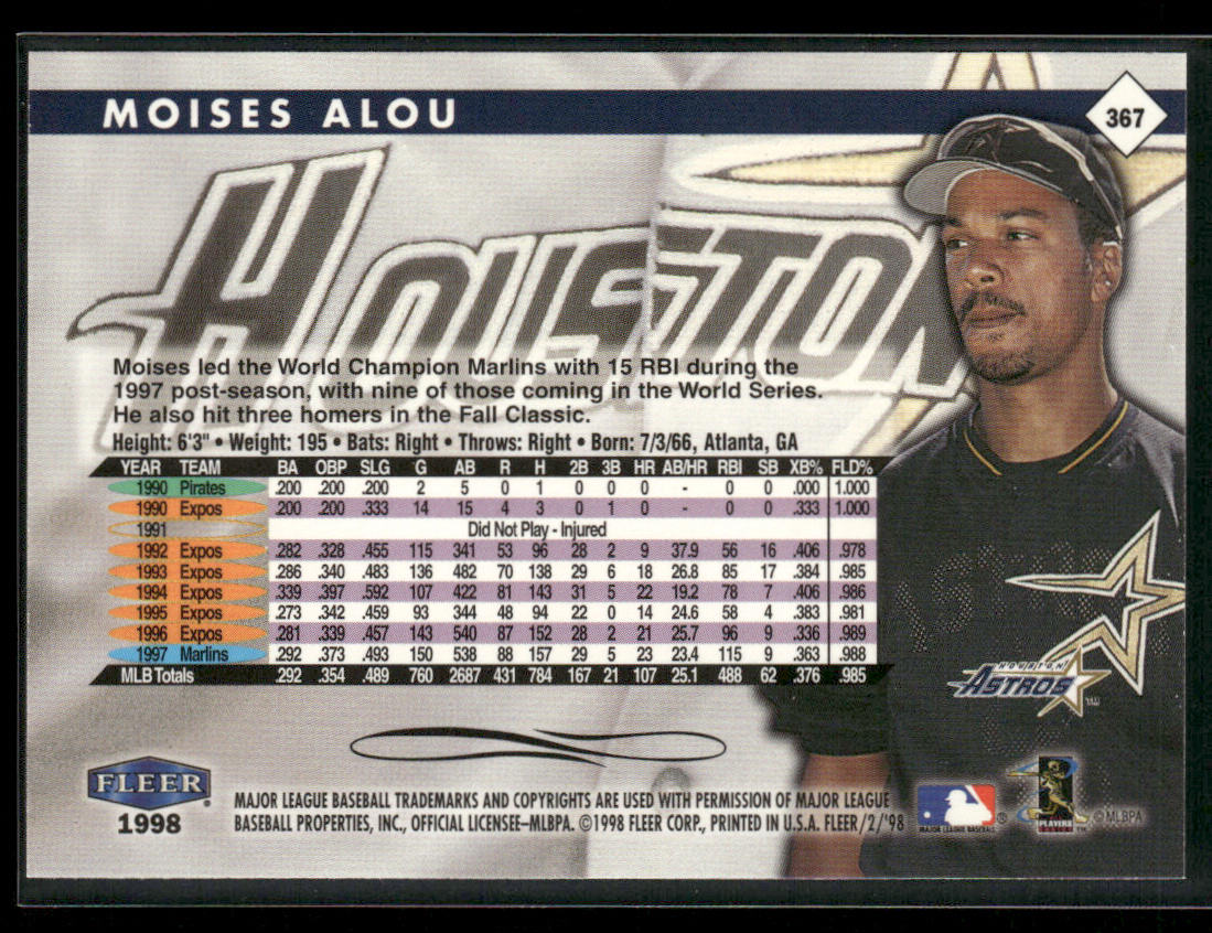 Moises Alou 1998 Fleer Tradition #367 Houston Astros back