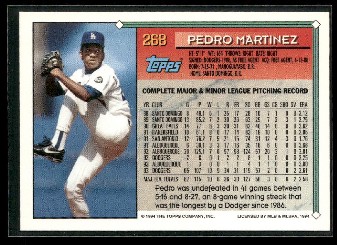 Pedro Martinez 1994 Topps #268b Los Angeles Dodgers