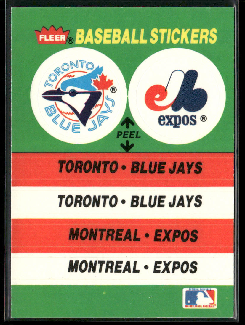 Toronto Blue Jays / Montreal Expos 1988 Fleer Team Stickers #NNO