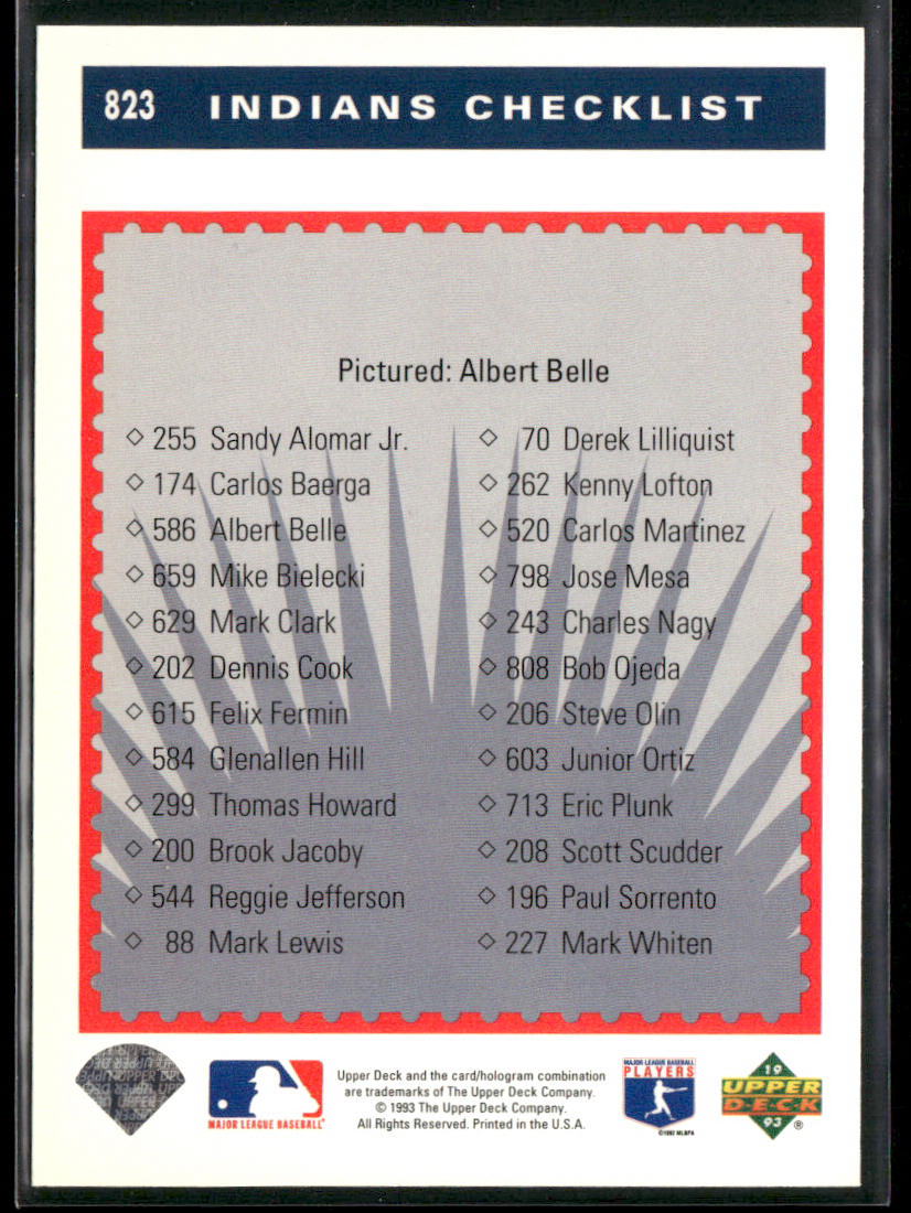 Albert Belle 1993 Upper Deck #823 Cleveland Indians back