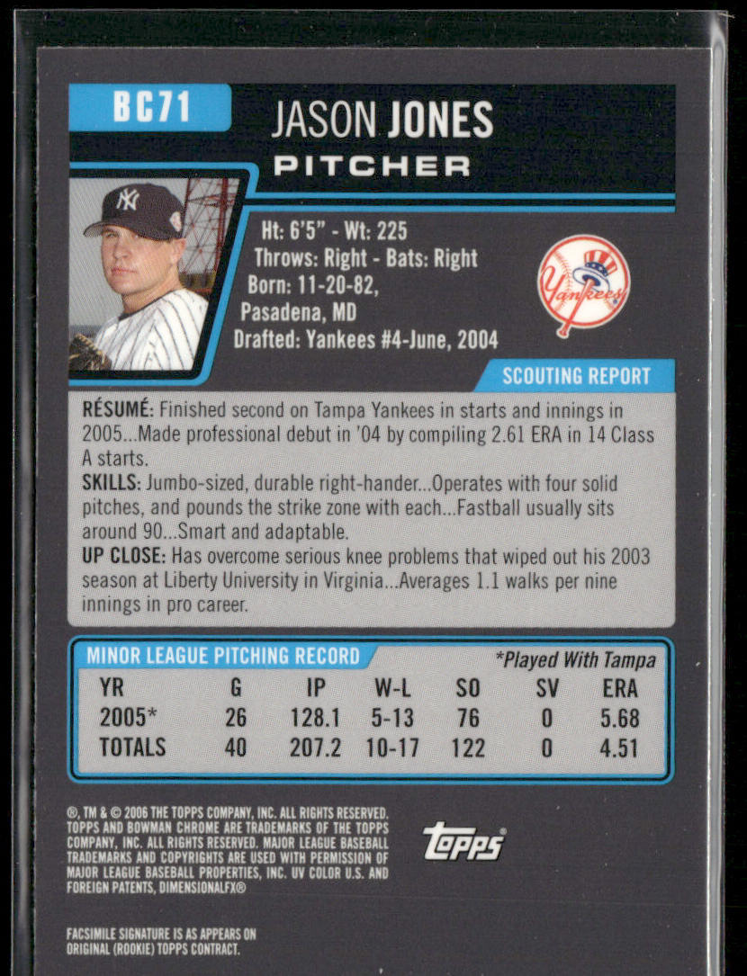 Jason Jones 2006 Bowman Chrome Prospects #BC71 New York Yankees