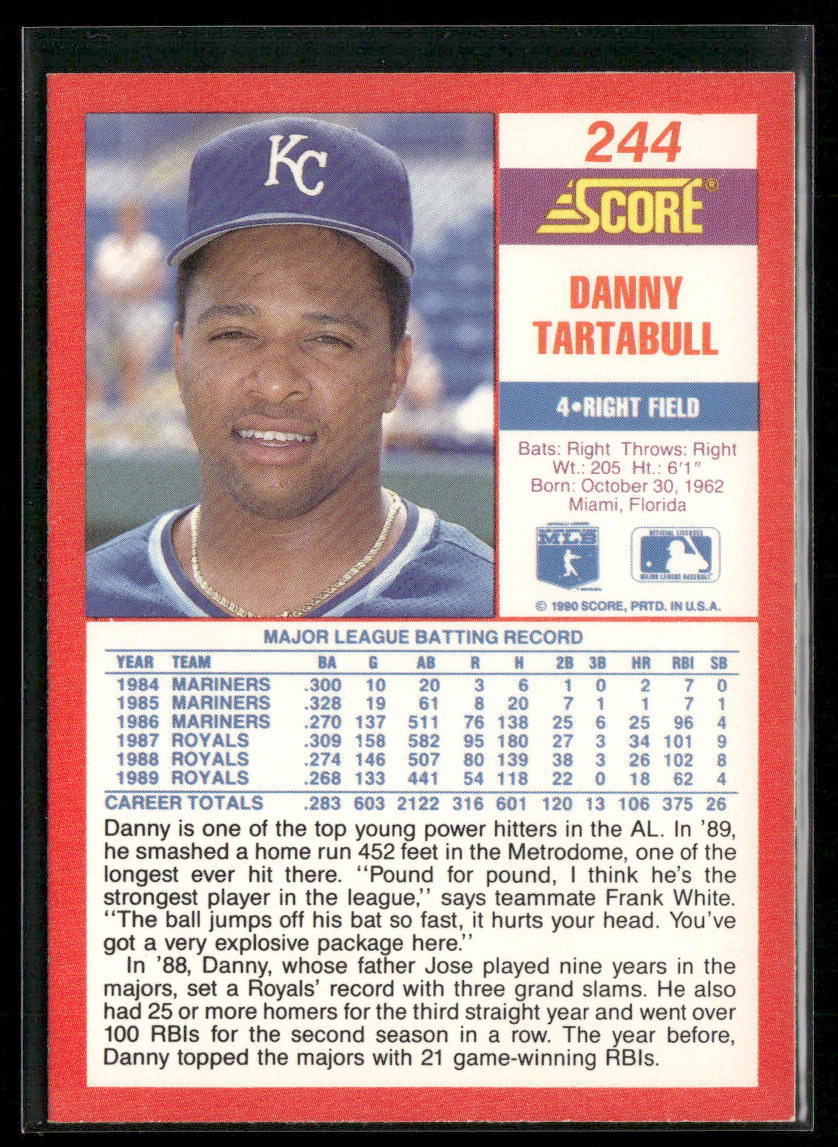 Danny Tartabull 1990 Score #244 Kansas City Royals