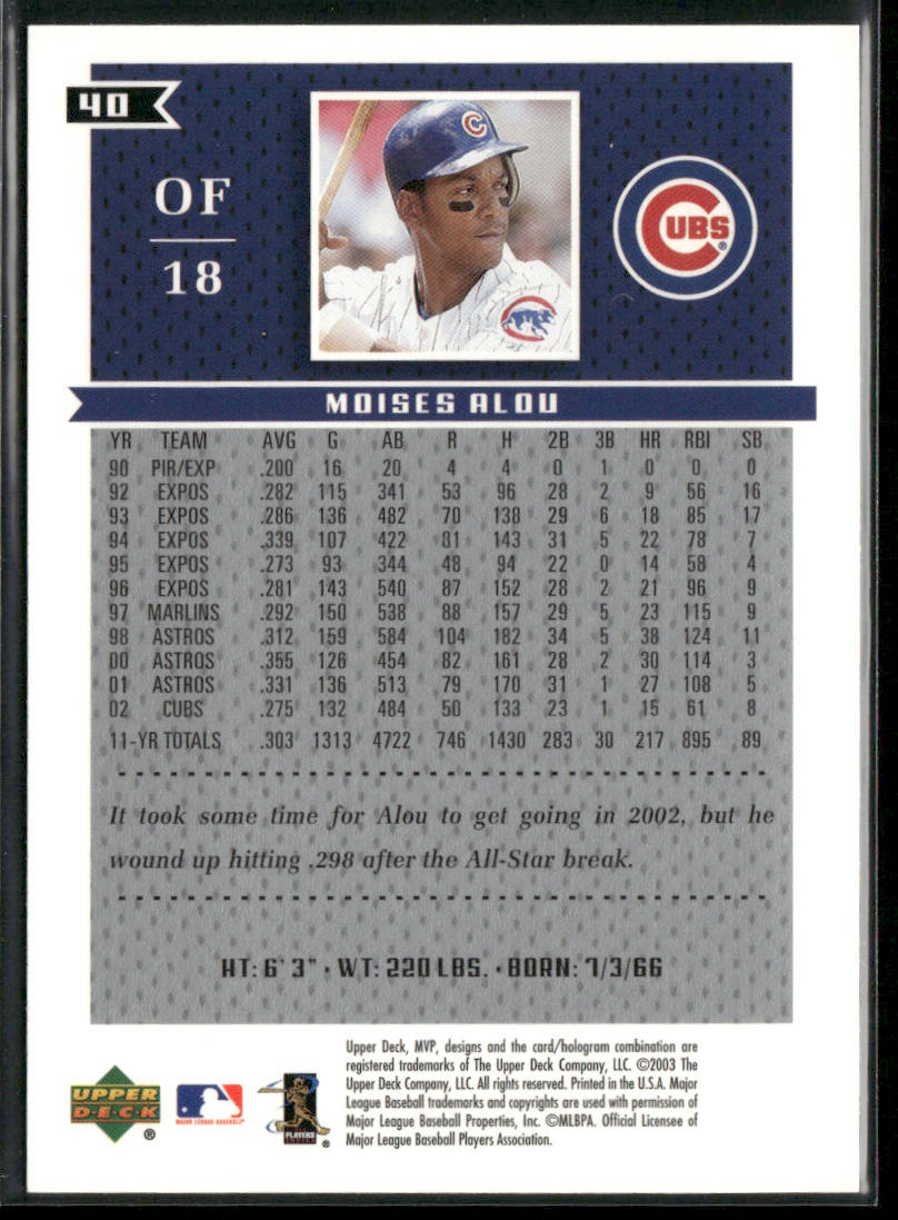 Moises Alou 2003 Upper Deck MVP #40 Chicago Cubs