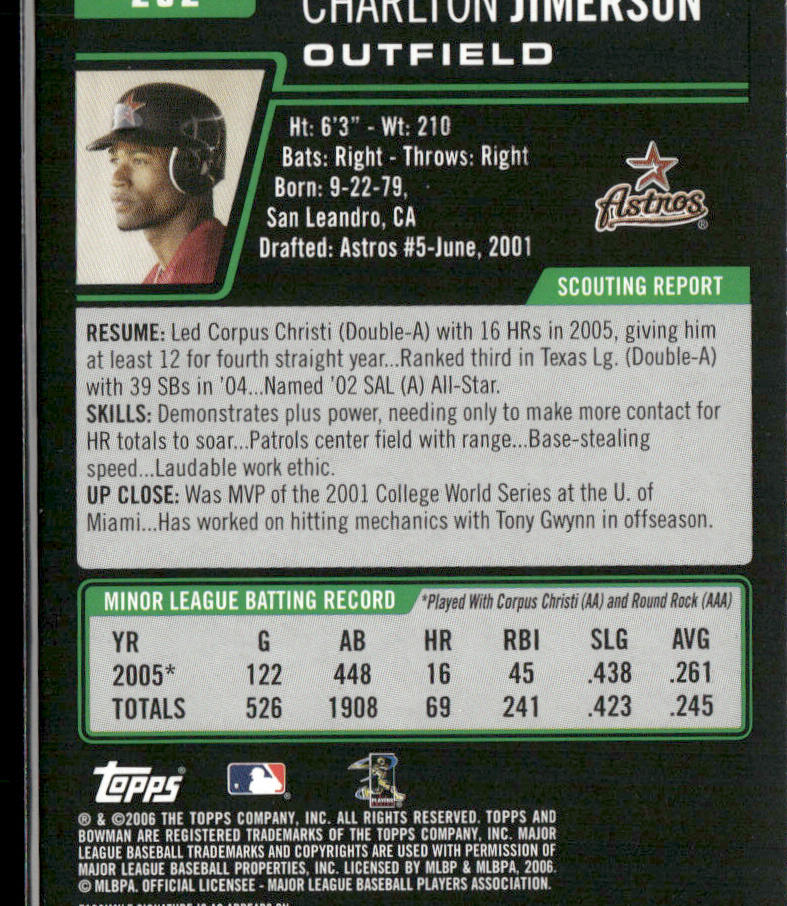 Charlton Jimerson 2006 Bowman #202 Houston Astros