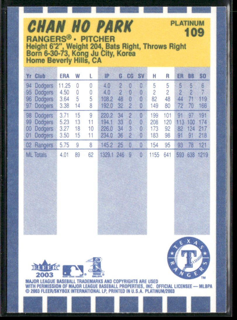 Chan Ho Park 2003 Fleer Platinum #109 Texas Rangers