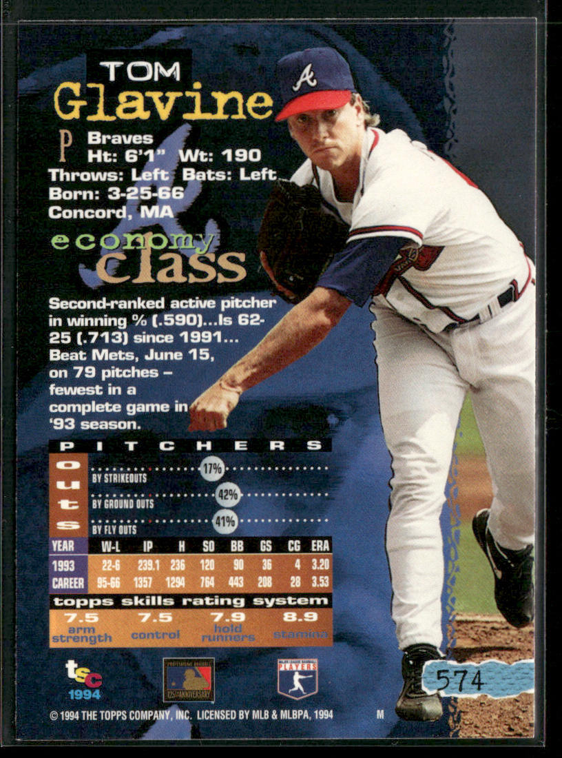 Tom Glavine 1994 Stadium Club #574 Atlanta Braves