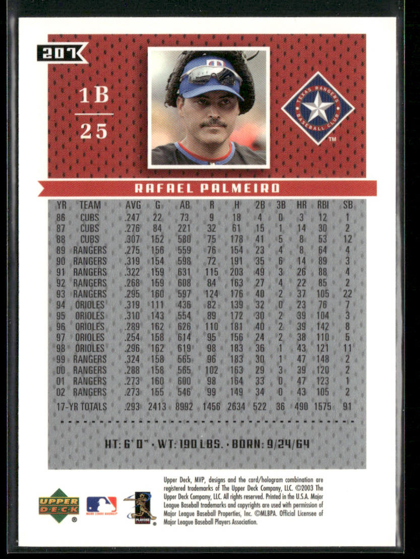 Rafael Palmeiro 2003 Upper Deck MVP #207 Texas Rangers