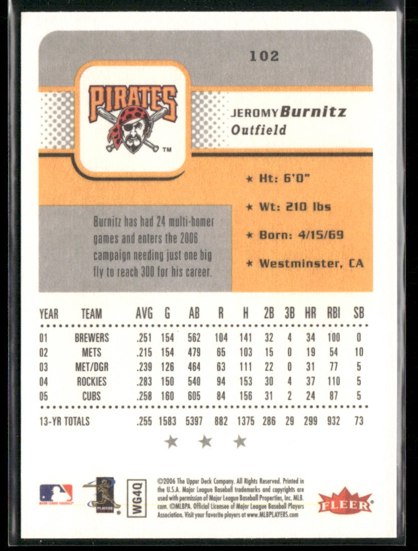 Jeromy Burnitz 2006 Fleer #102 Pittsburgh Pirates