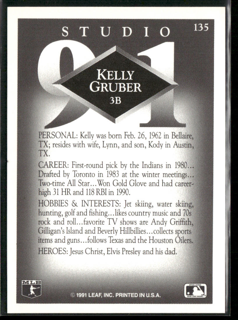 Kelly Gruber 1991 Studio #135 Toronto Blue Jays back
