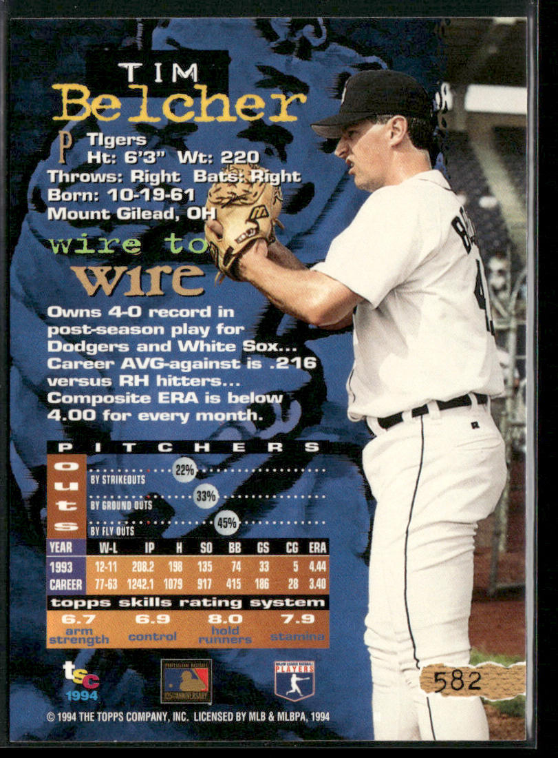 Tim Belcher 1994 Stadium Club #582 Detroit Tigers back