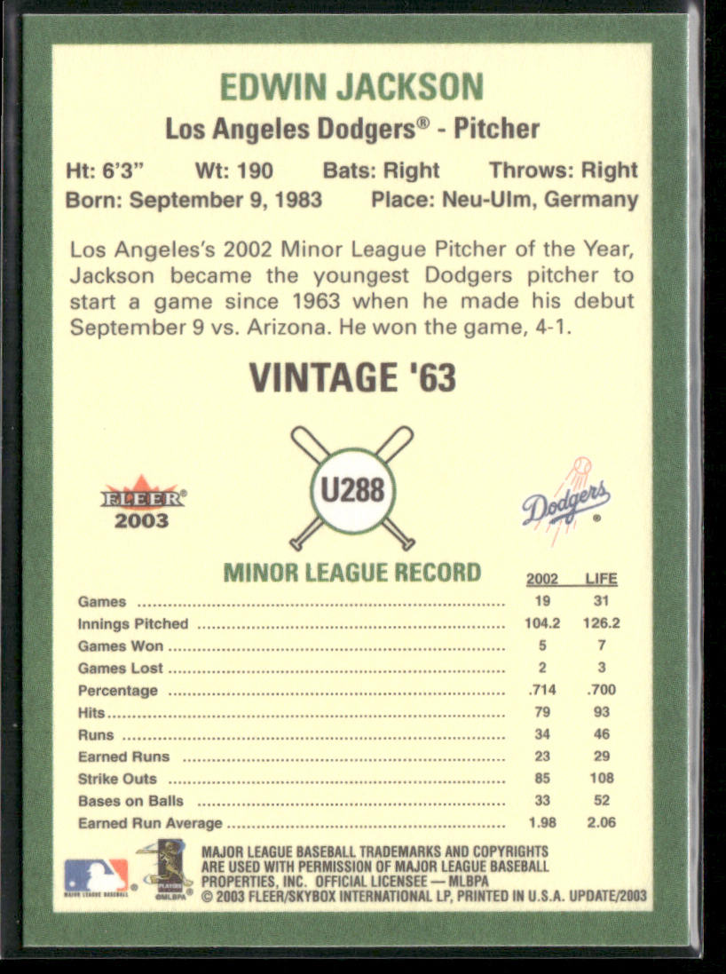 Edwin Jackson 2003 Fleer Tradition Update #U288 RC Los Angeles Dodgers