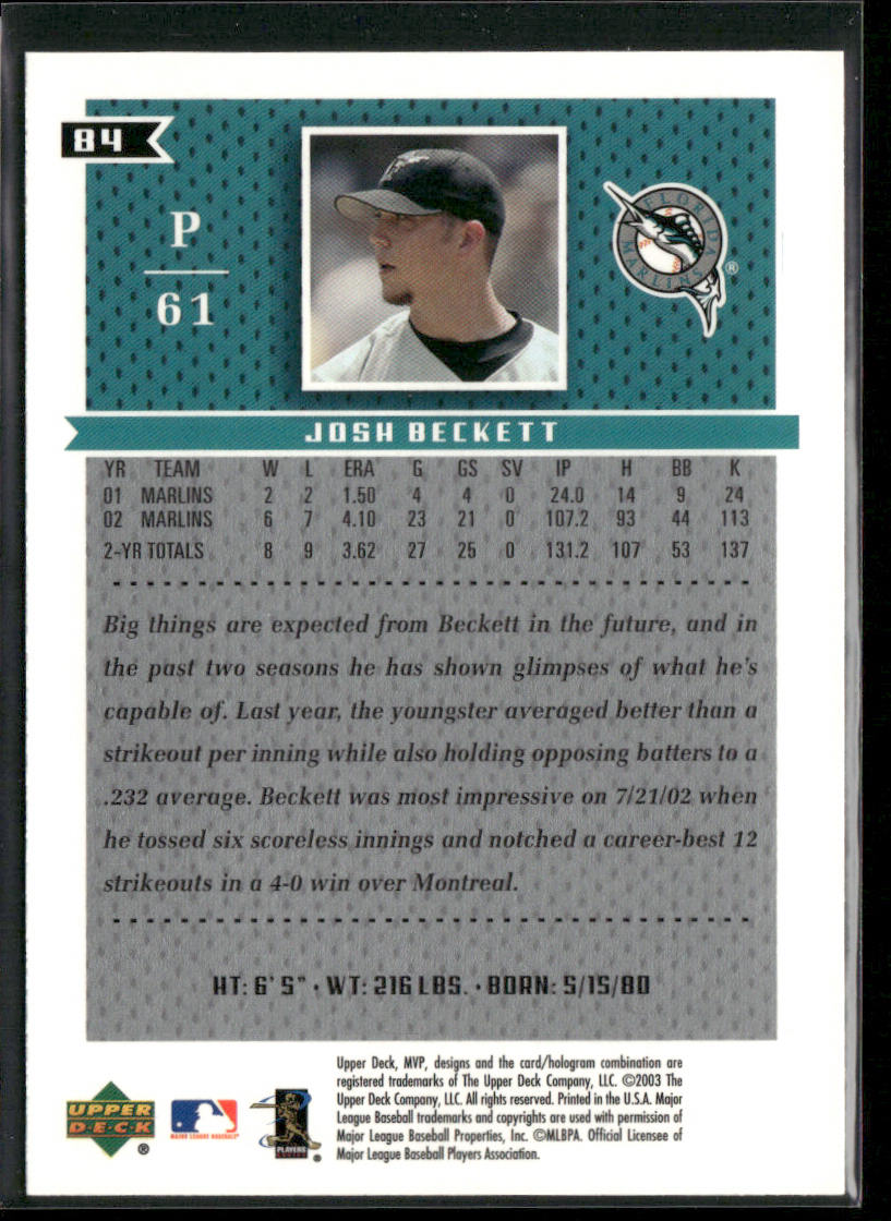 Josh Beckett 2003 Upper Deck MVP #84 Florida Marlins