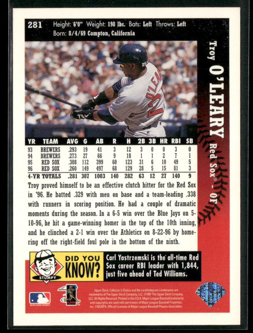 Troy O'Leary 1997 Collector's Choice #281 Boston Red Sox