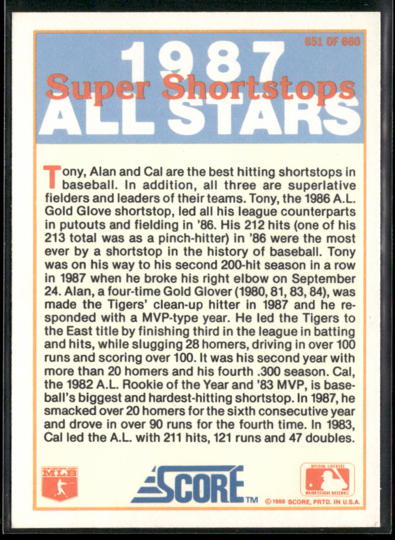 Tony Fernandez / Cal Ripken, Jr. / Alan Trammell AS 1988 Score Glossy #651
