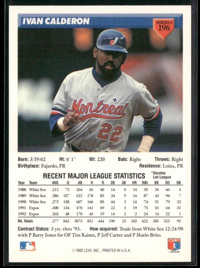 Ivan Calderon 1993 Donruss #196 Montreal Expos
