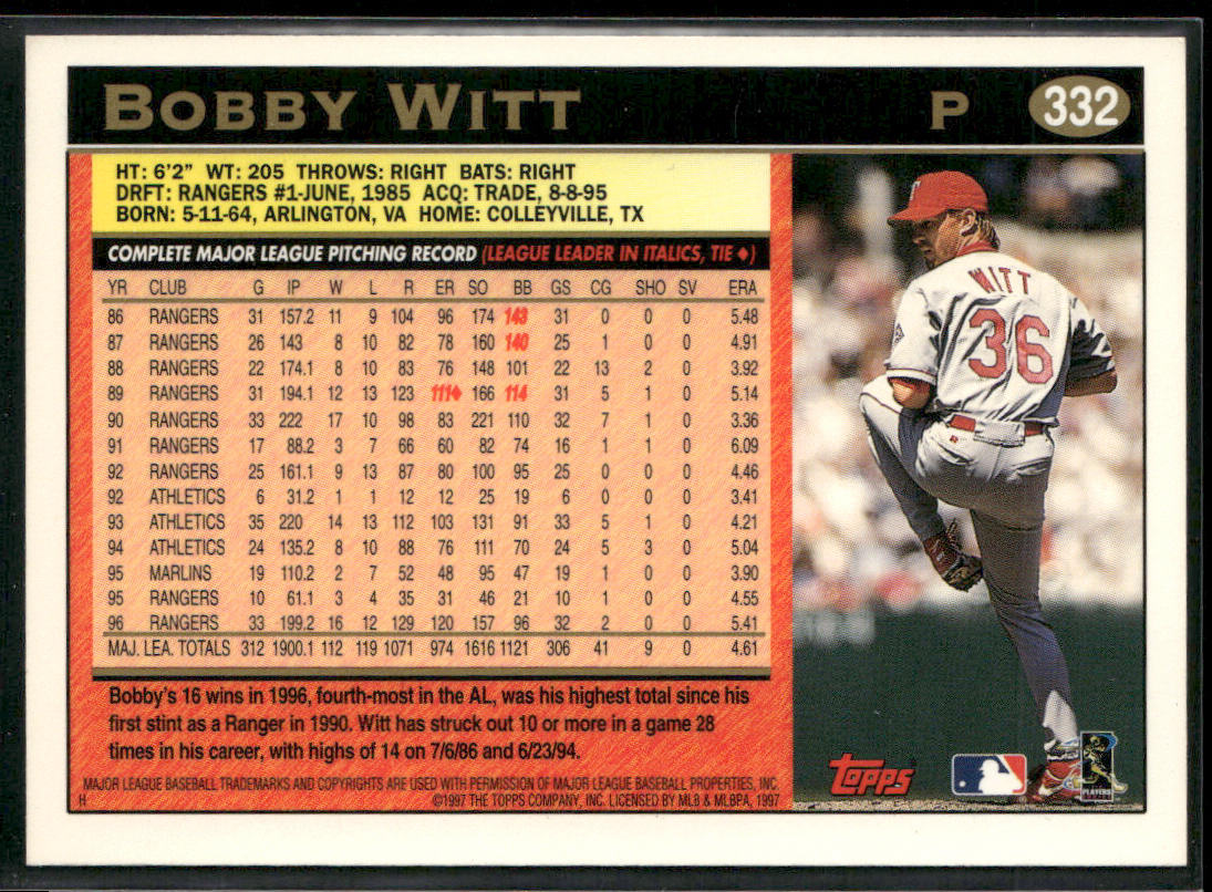 Bobby Witt 1997 Topps #332 Texas Rangers
