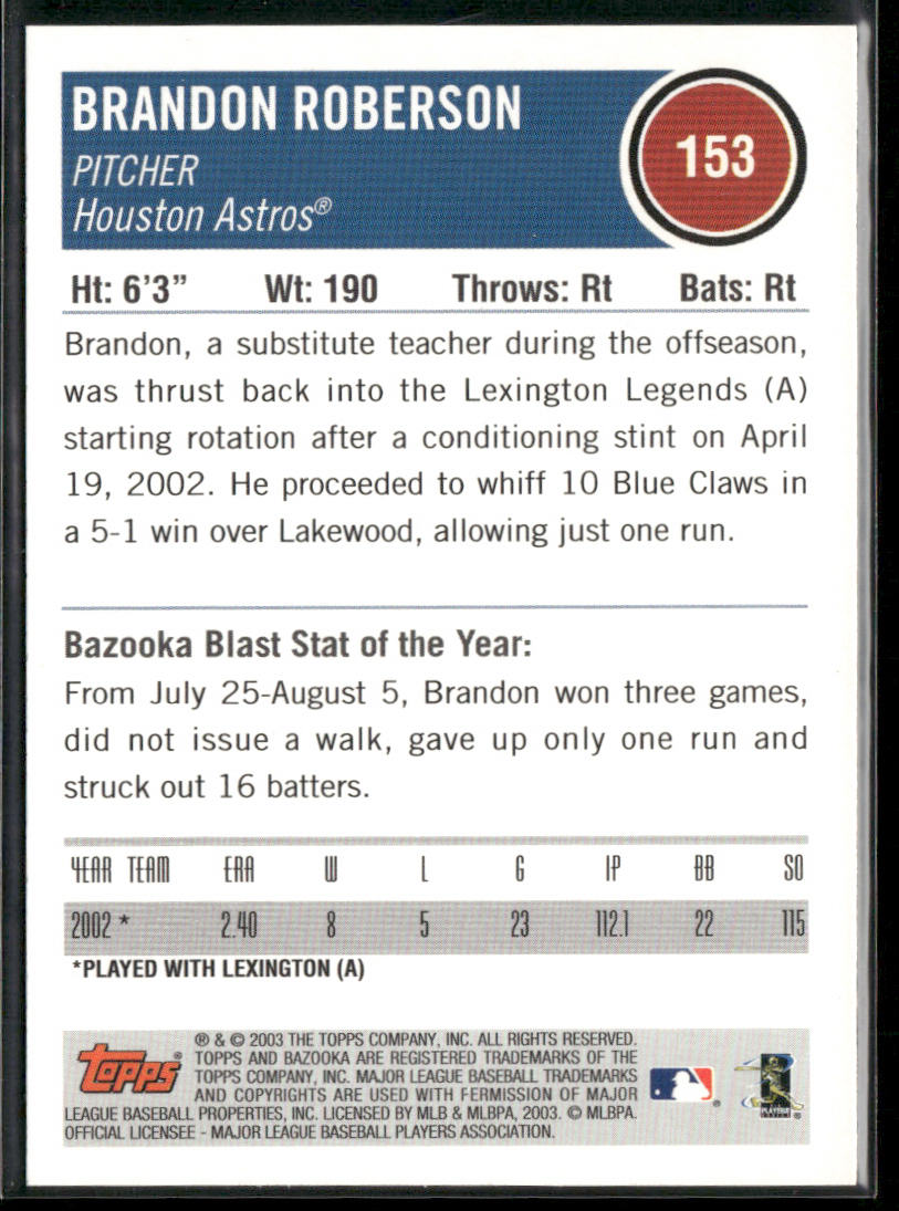 Brandon Roberson 2003 Bazooka #153 RC Houston Astros