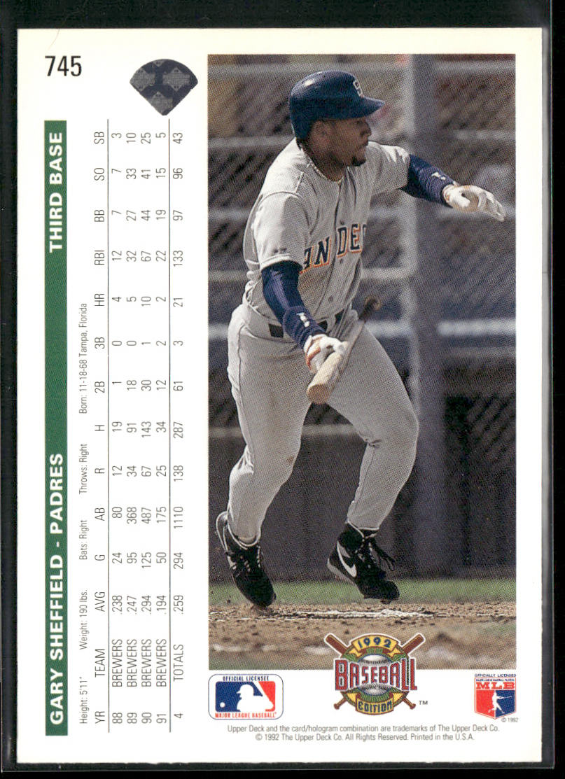 Gary Sheffield 1992 Upper Deck #745 San Diego Padres