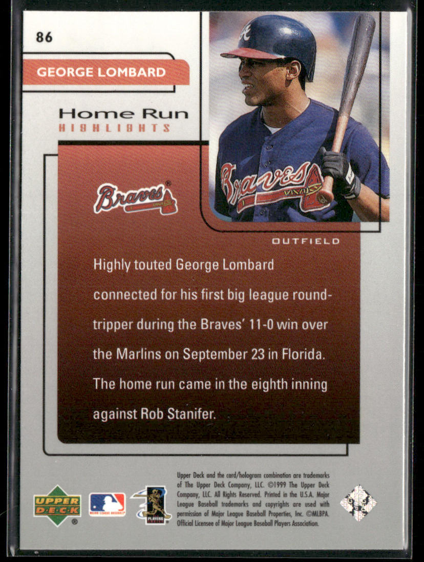 George Lombard 1999 Upper Deck Challengers for 70 #86 Atlanta Braves back