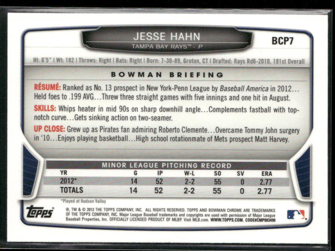 Jesse Hahn 2013 Bowman Chrome Prospects #BCP7 Tampa Bay Rays