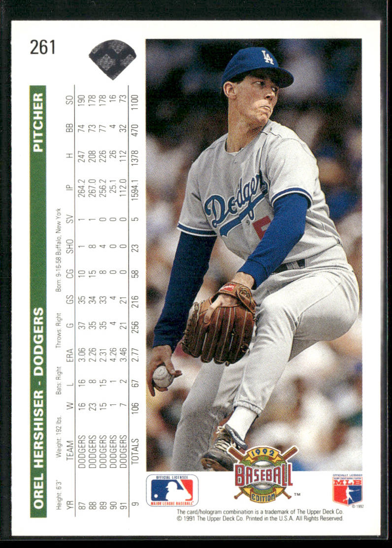 Orel Hershiser 1992 Upper Deck #261 Los Angeles Dodgers