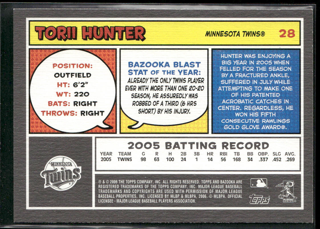 Torii Hunter 2006 Bazooka #28 Minnesota Twins