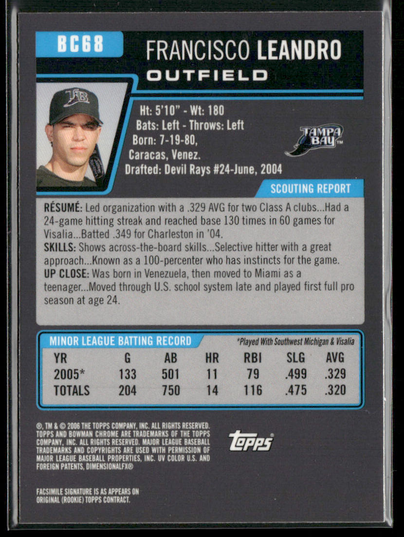 Francisco Leandro 2006 Bowman Chrome Prospects #BC68 Tampa Bay Devil Rays