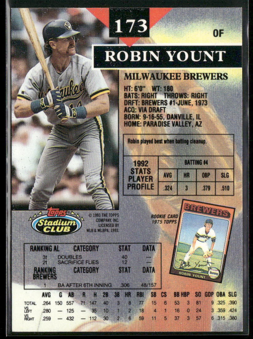 Robin Yount 1993 Stadium Club #173 Milwaukee Brewers