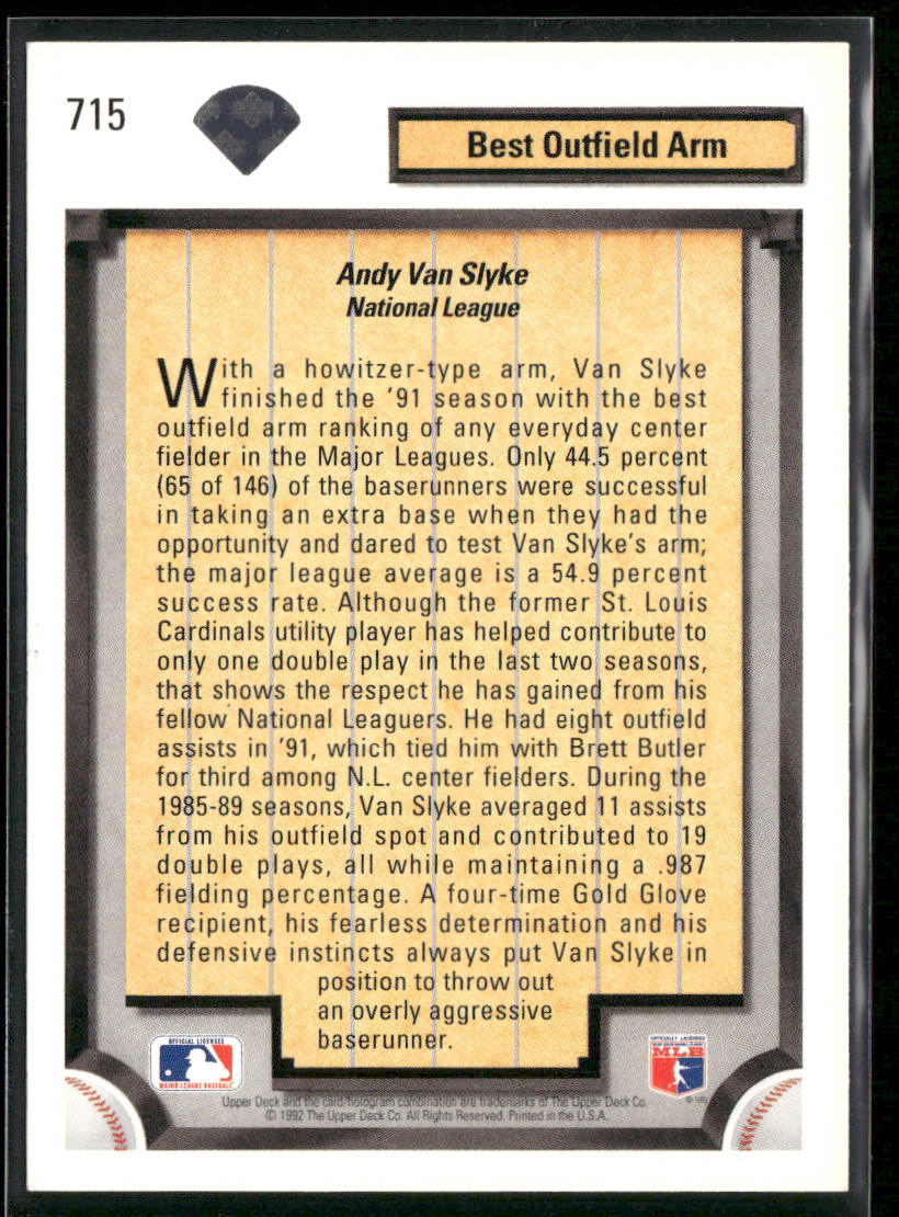 Andy Van Slyke 1992 Upper Deck #715 Pittsburgh Pirates