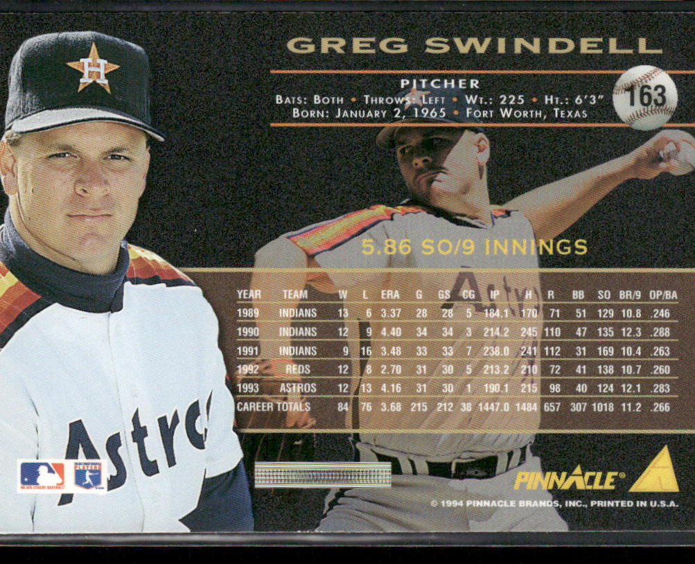 Greg Swindell 1994 Pinnacle #163 Houston Astros