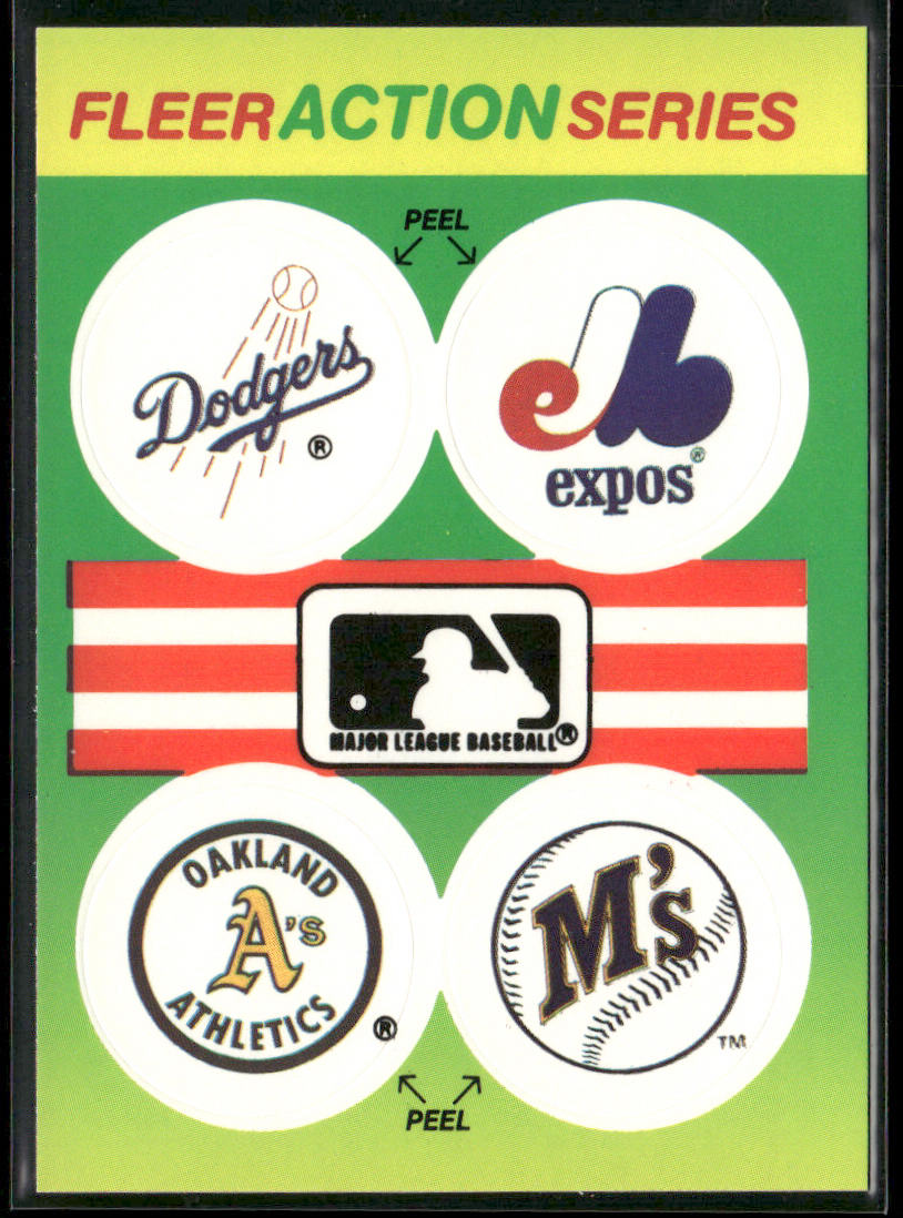 Dodgers / Expos / Athletics / Mariners 1990 Fleer Action Series Team Stickers #