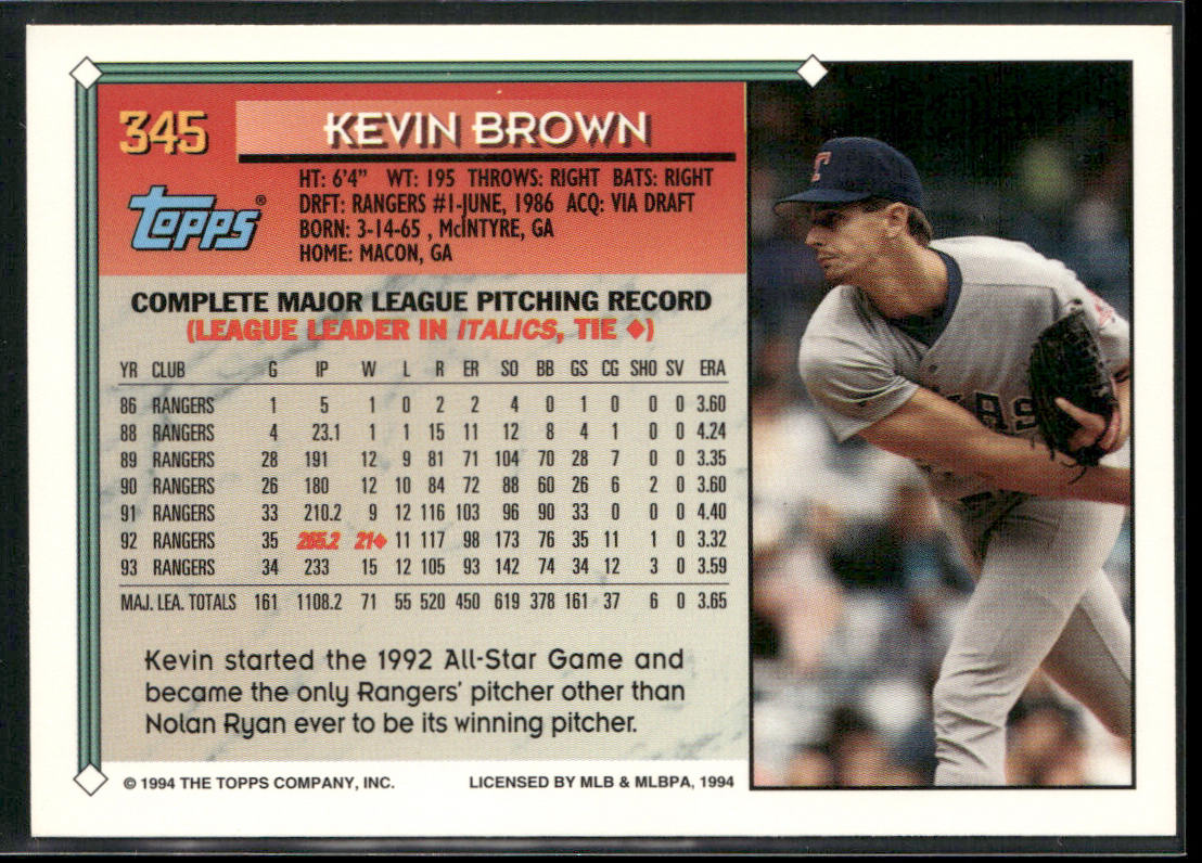 Kevin Brown 1994 Topps #345 Texas Rangers