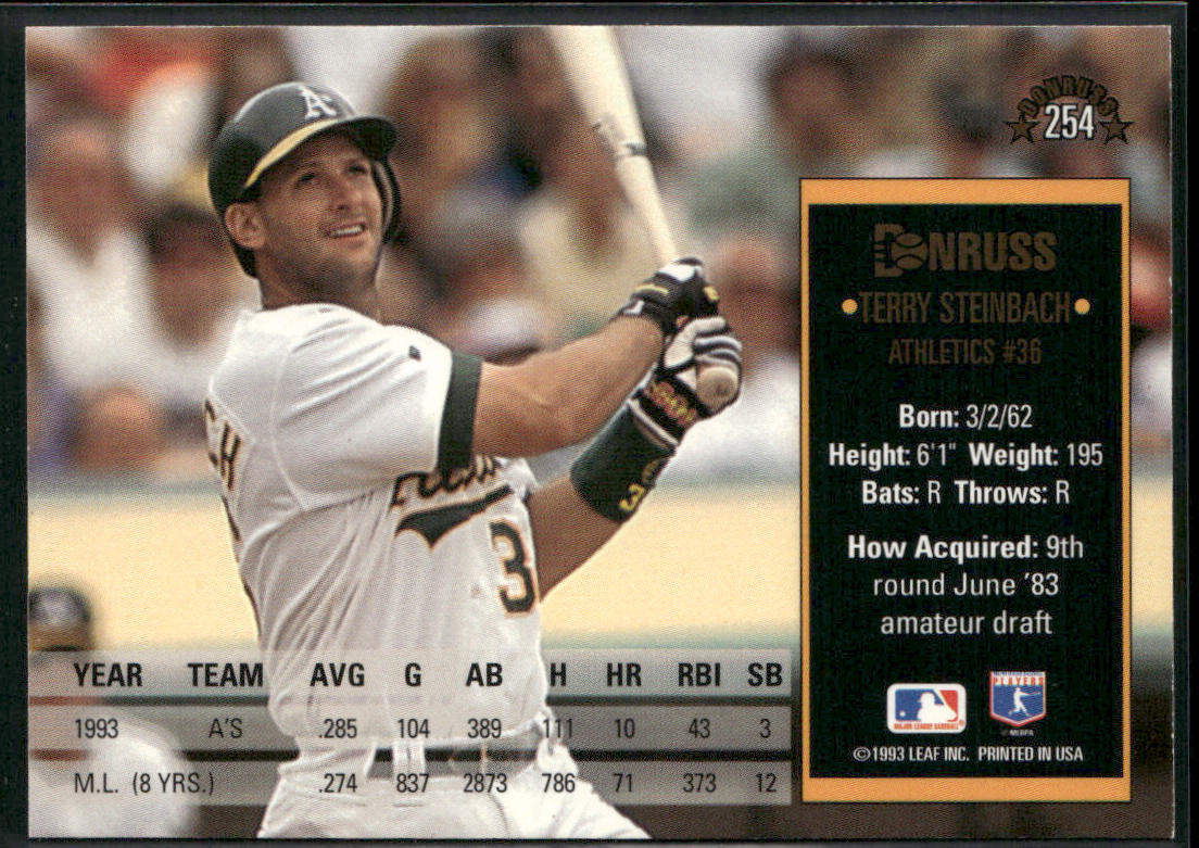 Terry Steinbach 1994 Donruss #254 Oakland Athletics