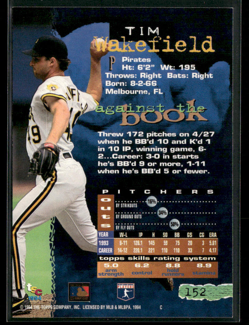 Tim Wakefield 1994 Stadium Club #152 Pittsburgh Pirates