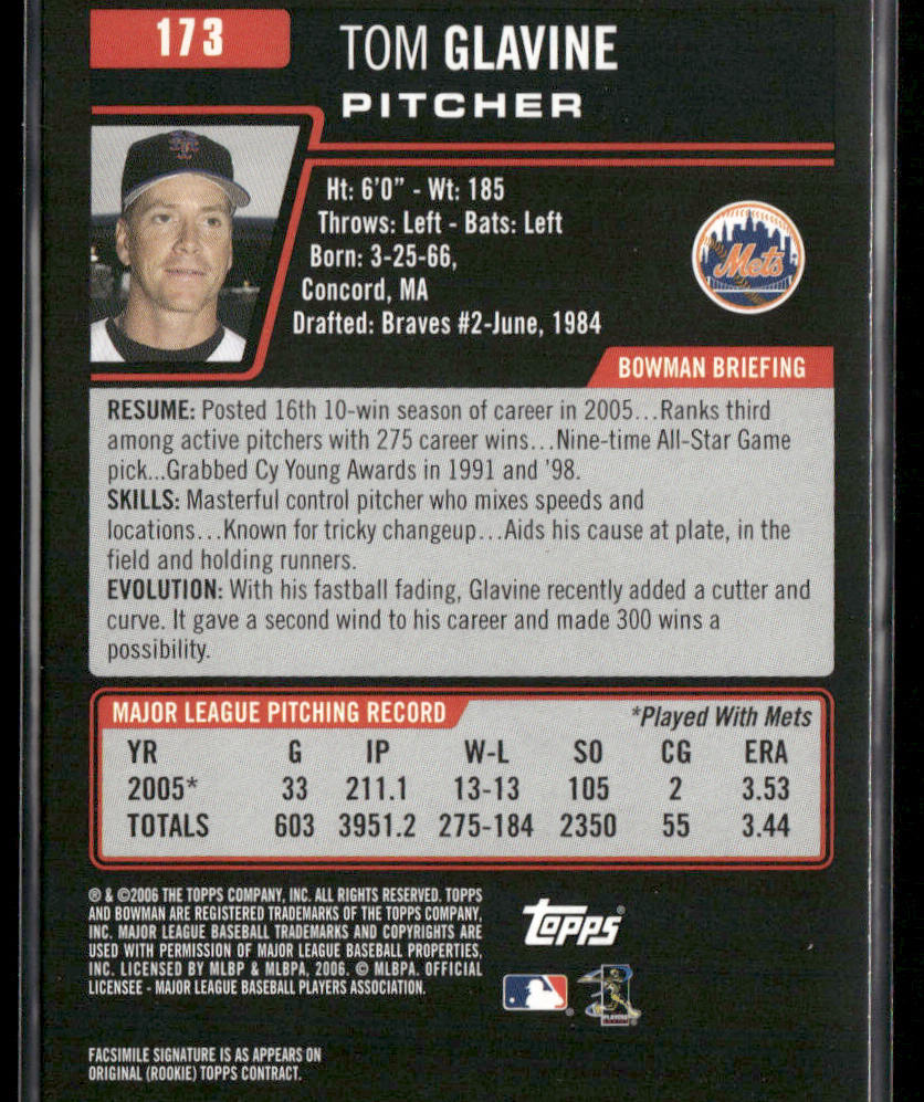 Tom Glavine 2006 Bowman #173 New York Mets