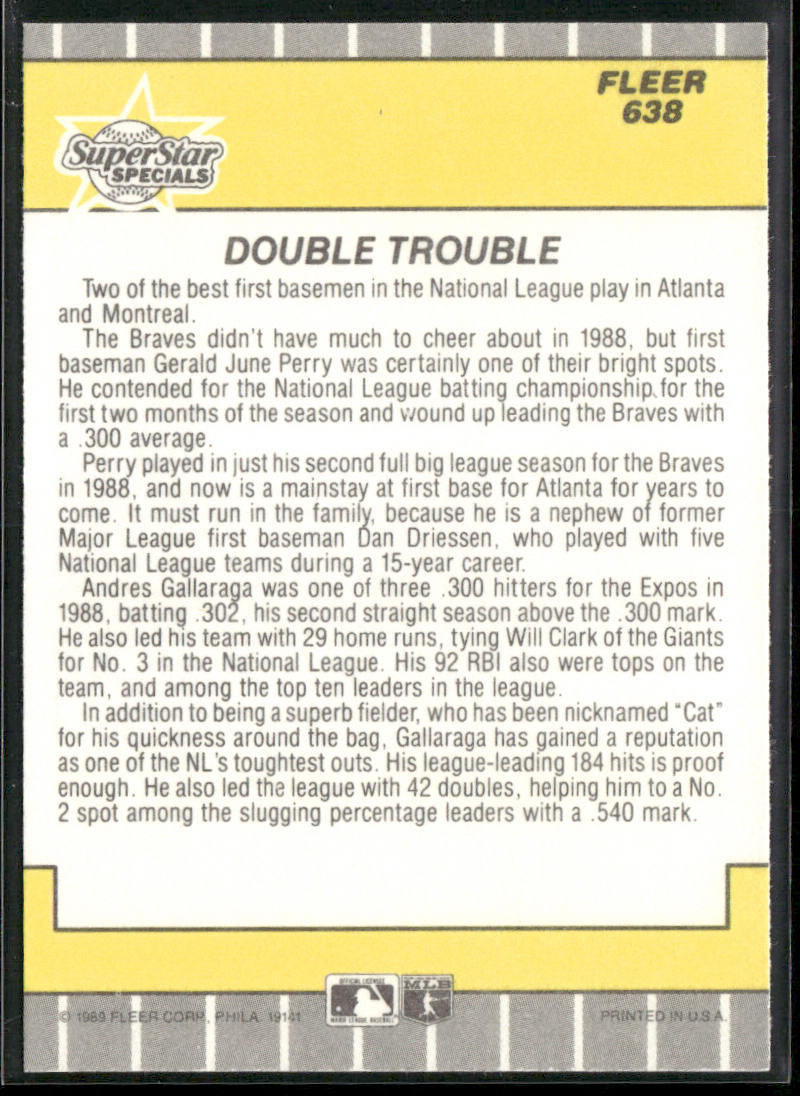 Double Trouble (Andres Galarraga / Gerald Perry) SSS, CPC 1989 Fleer #638