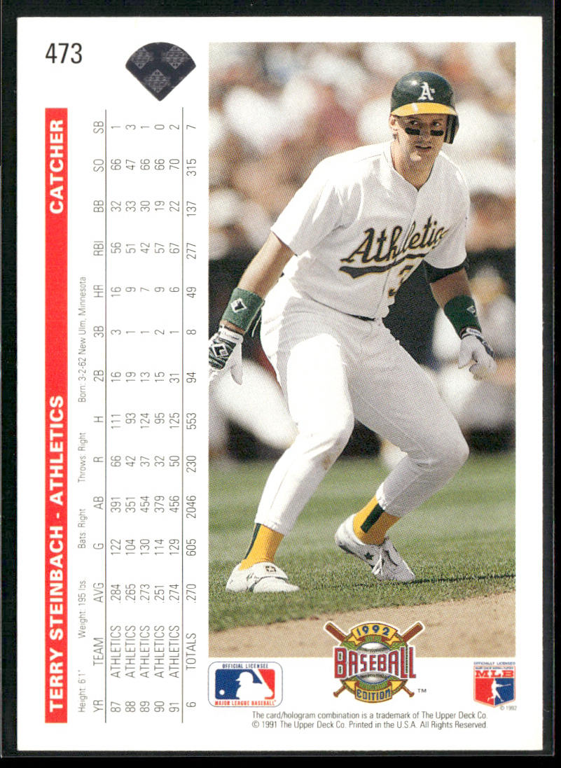 Terry Steinbach 1992 Upper Deck #473 Oakland Athletics