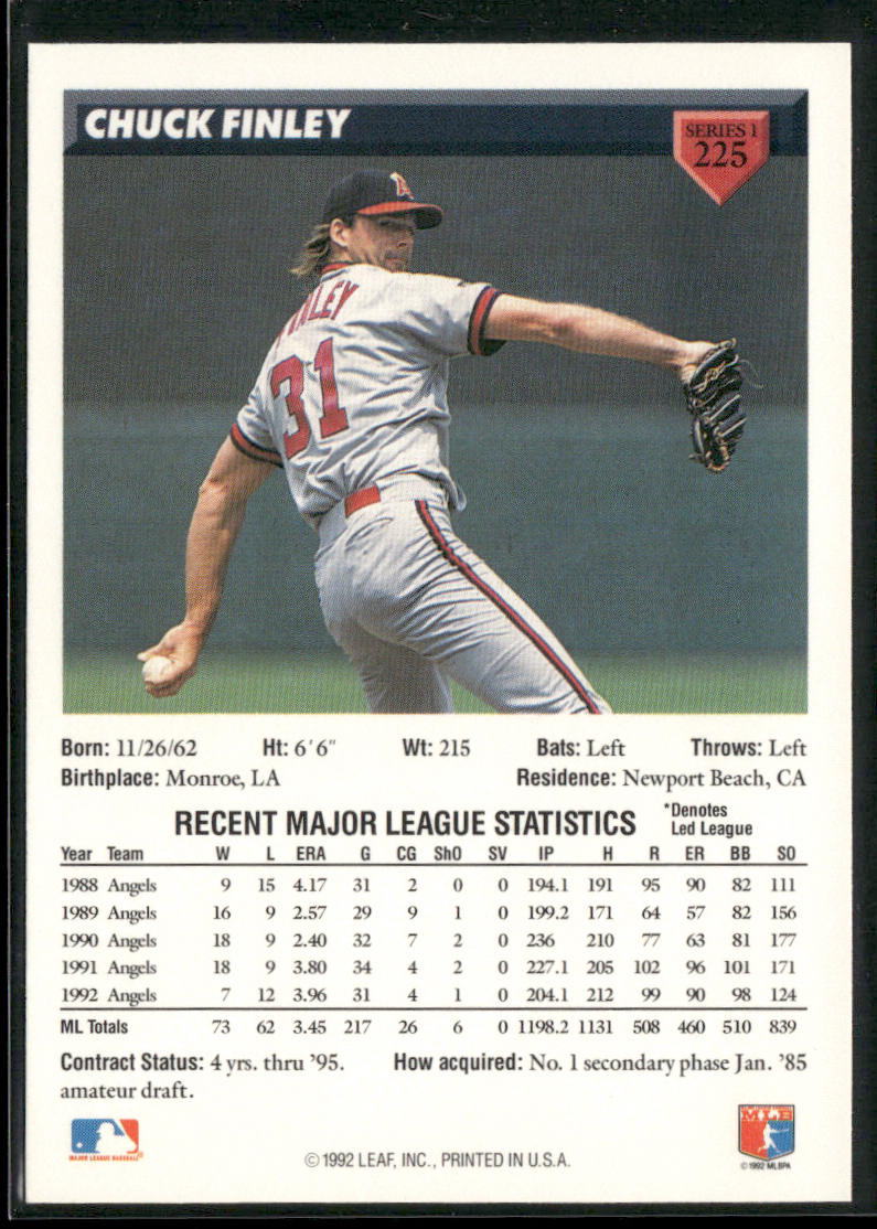 Chuck Finley 1993 Donruss #225 California Angels