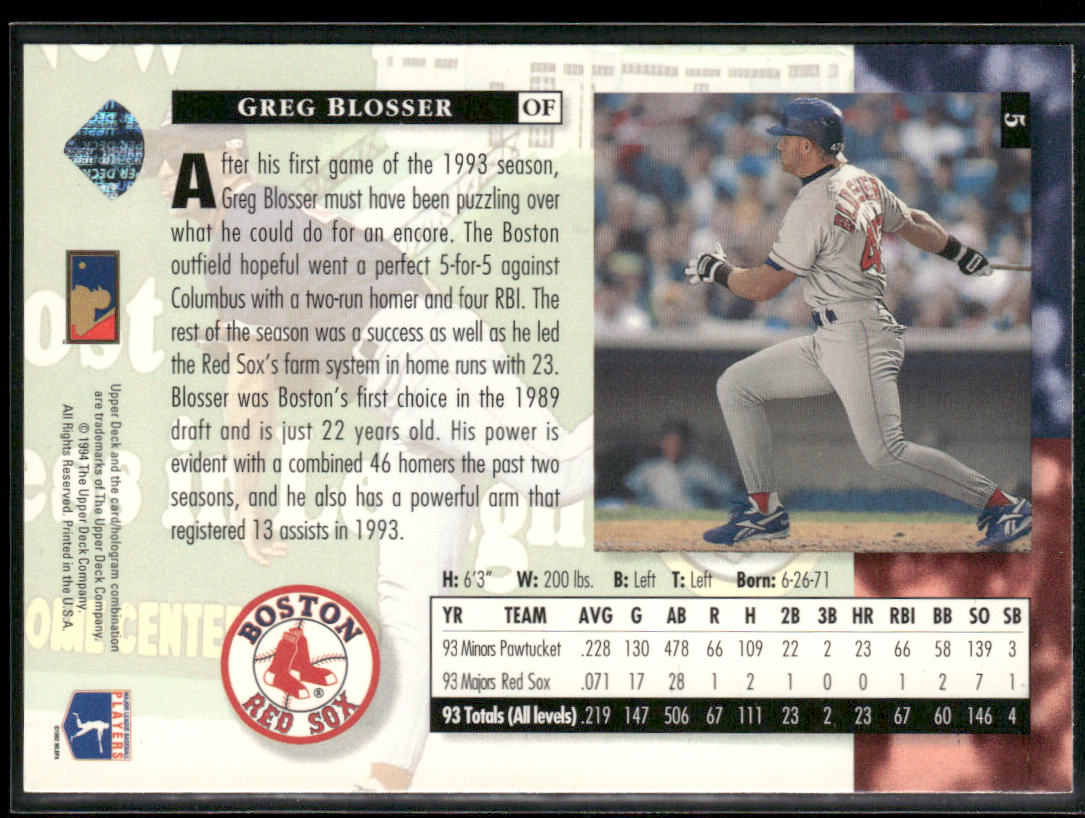 Greg Blosser 1994 Upper Deck #5 Boston Red Sox