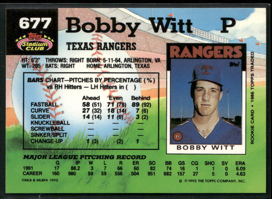 Bobby Witt 1992 Stadium Club #677 Texas Rangers