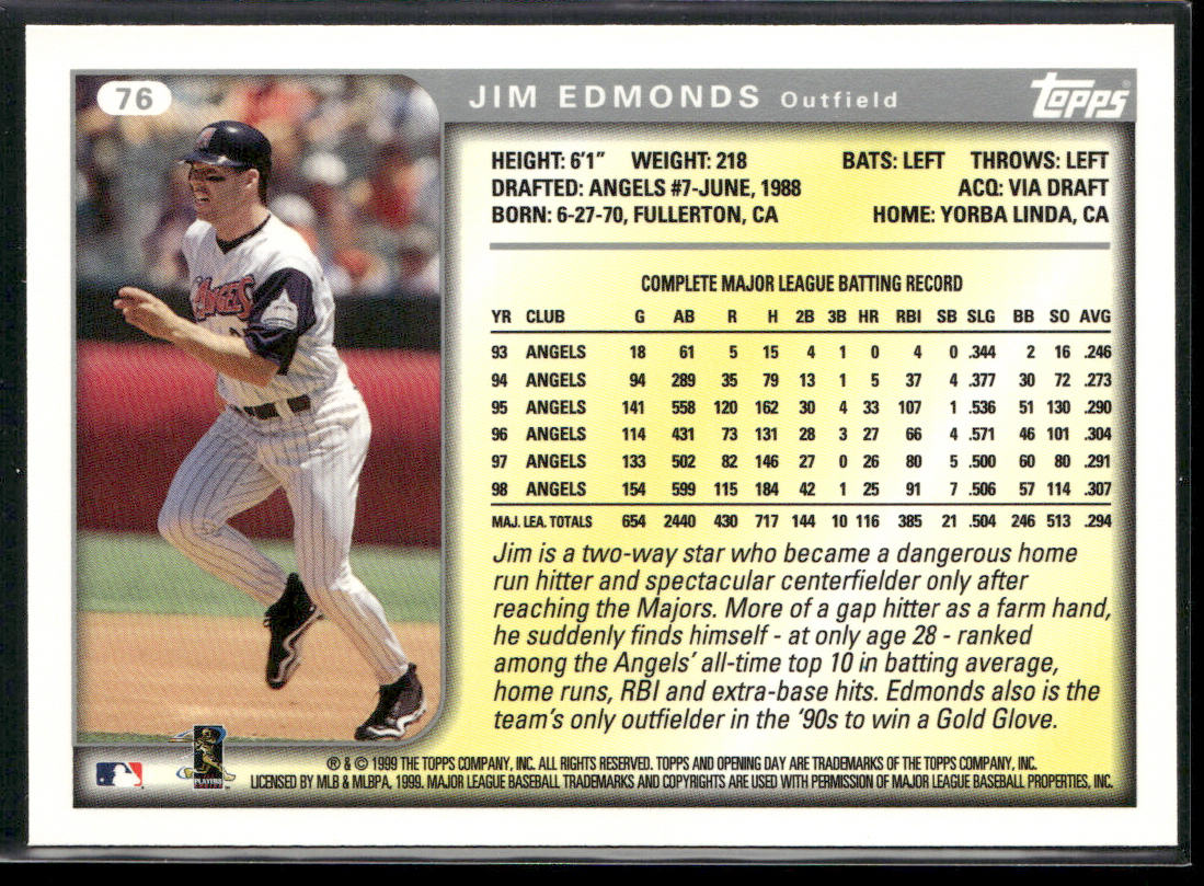 Jim Edmonds 1999 Topps Opening Day #76 Anaheim Angels