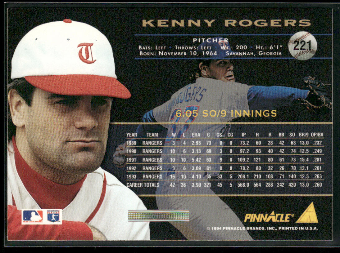 Kenny Rogers 1994 Pinnacle #221 Texas Rangers